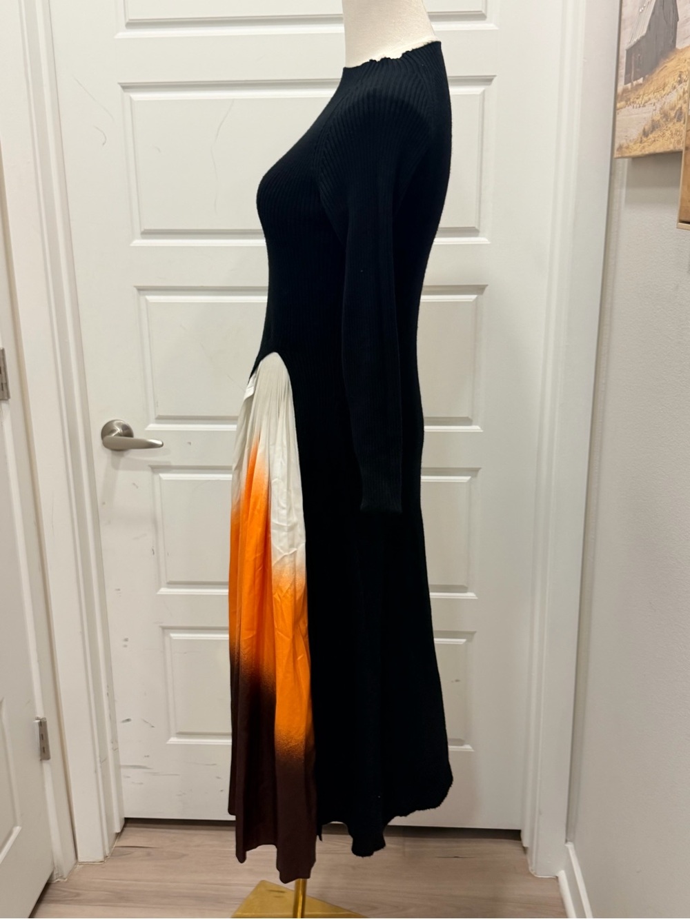 Black Midi Sweater Dress with Orange Ombre Pleat - Picture 6 of 8
